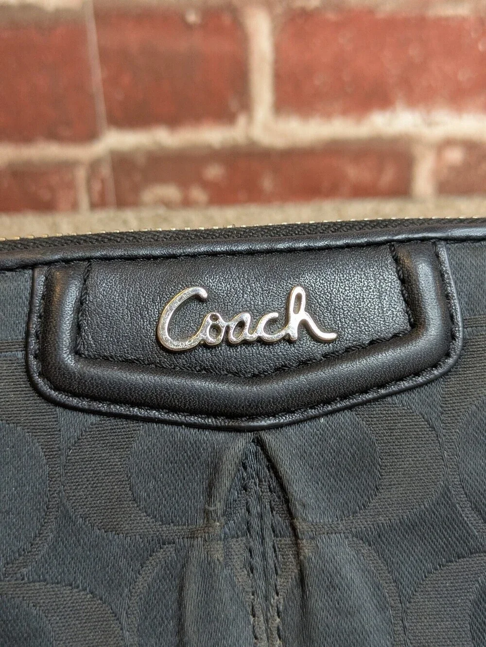 Coach Ashley Y2K Zip Around Accordion Wallet Black Signature C Canvas Clutch